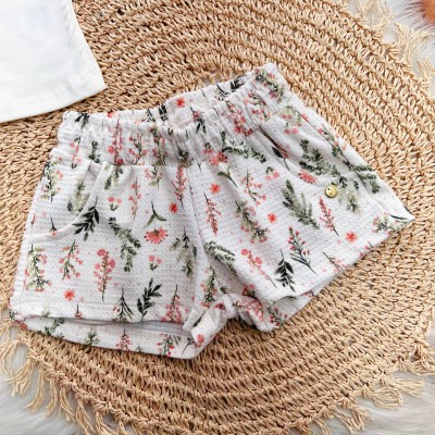 Conj. Blusa Borboleta Bordada e Short Floral - Off White